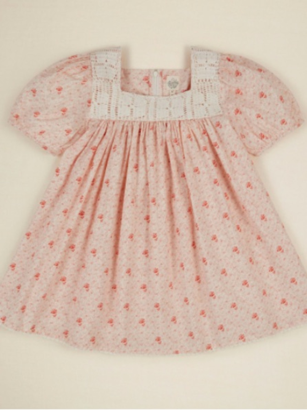 Apolina Tina calico floral dress Girls' Cream-Pink Floral Crochet Yoke